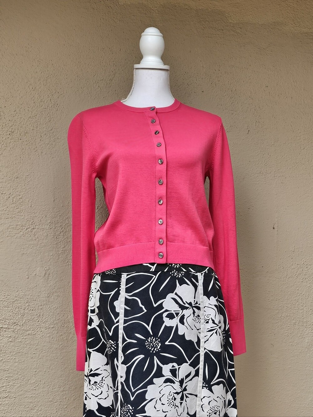 Madewell Button Front Classic Slim Fit Pink Knit Cardigan W/ Ribbed Trim Sz S